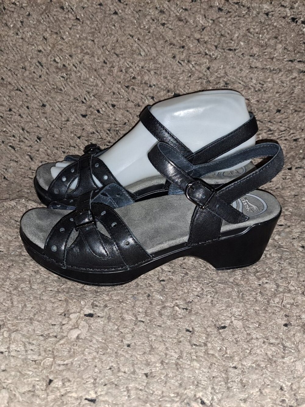 DANSKO-SISSY-Black Leather Slingback Sandal-Strappy/Perforated Wedge-Sz 38-EX - Picture 2 of 8